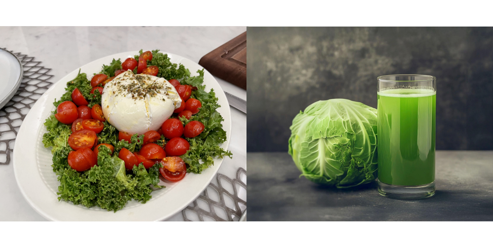 케일샐러드와 양배추즙의 이미지
