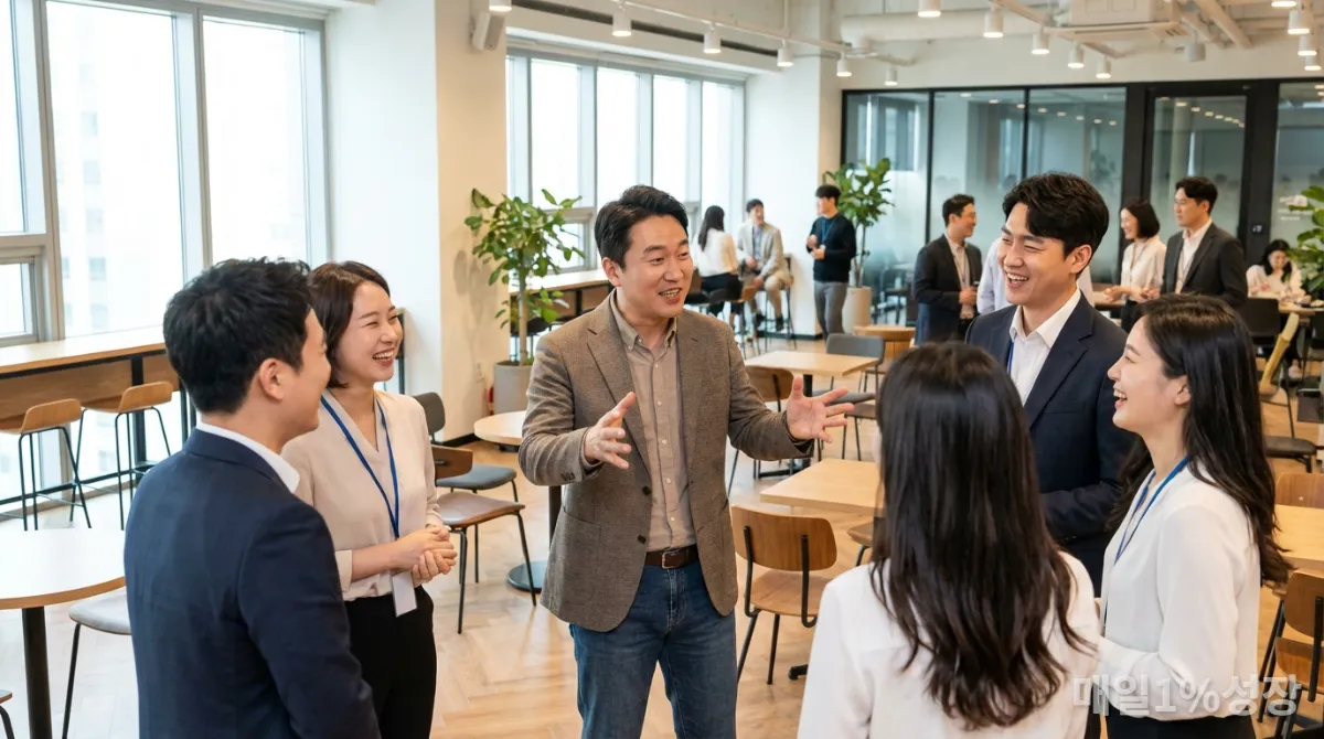 활기찬 그룹 대화에서 적극적으로 발언하는 외향인