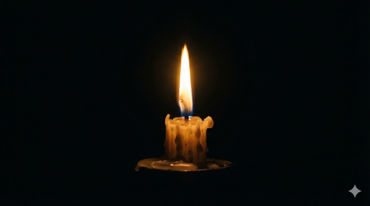 칠흑 같은 어둠 속에서 타오르는 하나의 촛불을 클로즈업한 사진. 주변의 거대한 어둠을 밀어내는 작지만 강한 빛의 이미지를 통해 '깨어있는 이성'을 상징화.