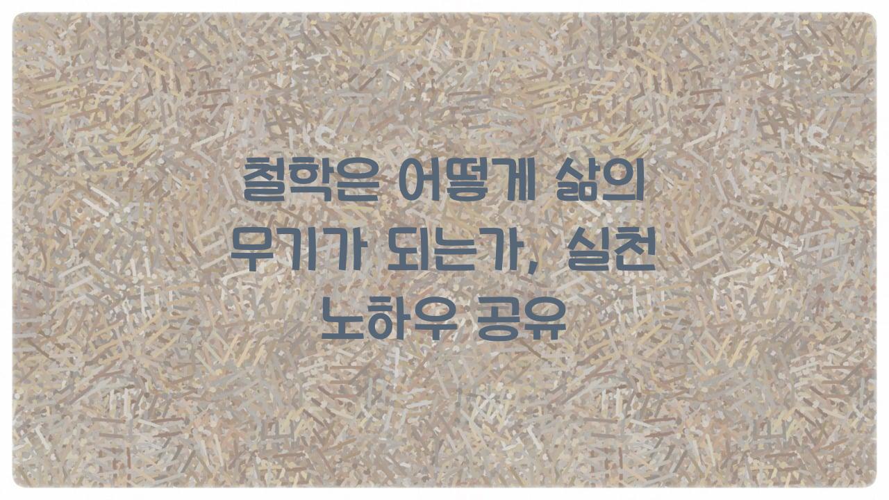 철학은어떻게삶의무기가되는가