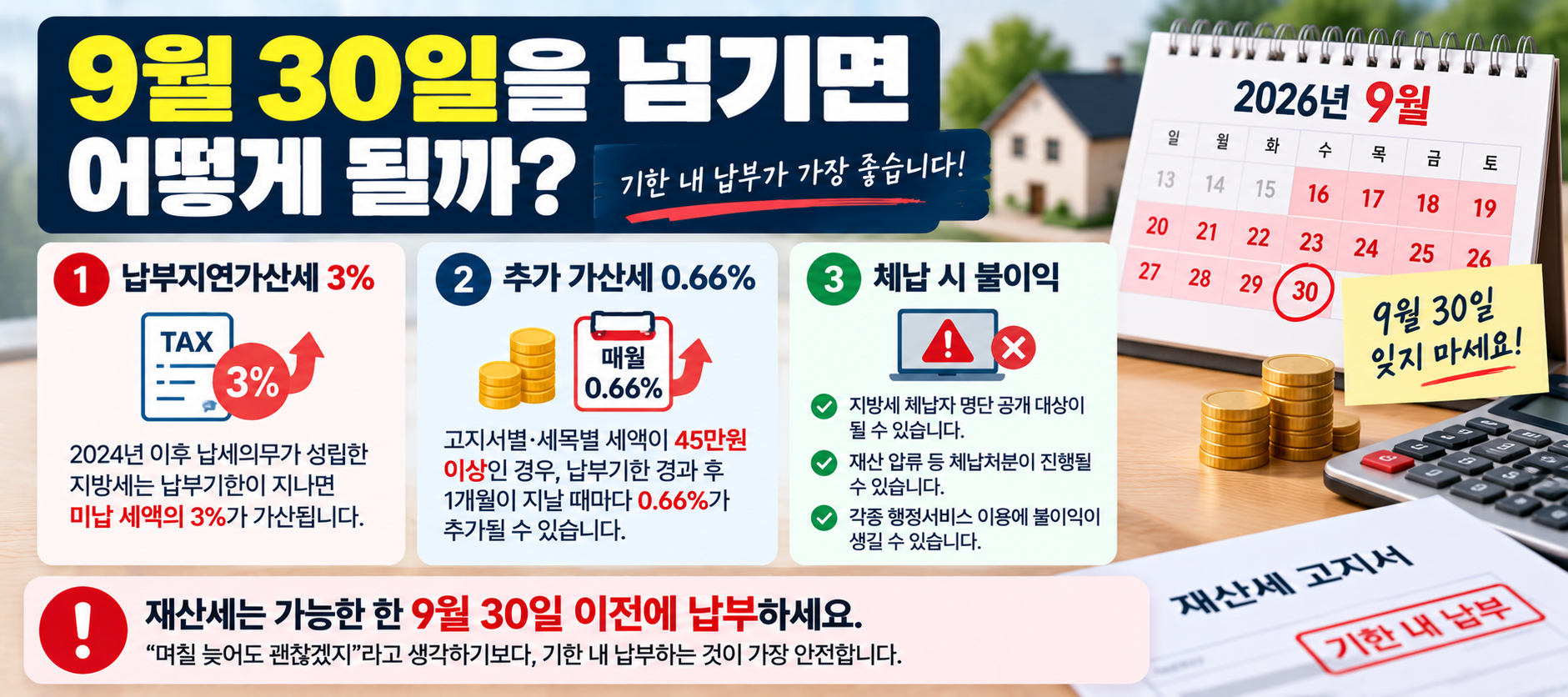 월 재산세 납부기한 초과 시 납부지연가산세와 추가 부담 안내 이미지
