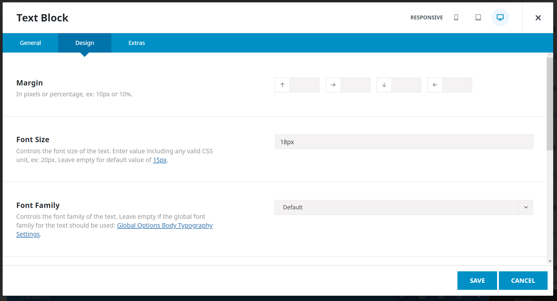 아바다 Text Block 요소 폰트 사이즈 지정하기