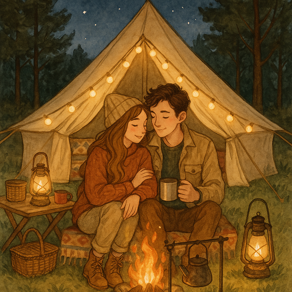 글램핑을 즐기는 연인 관련 사진