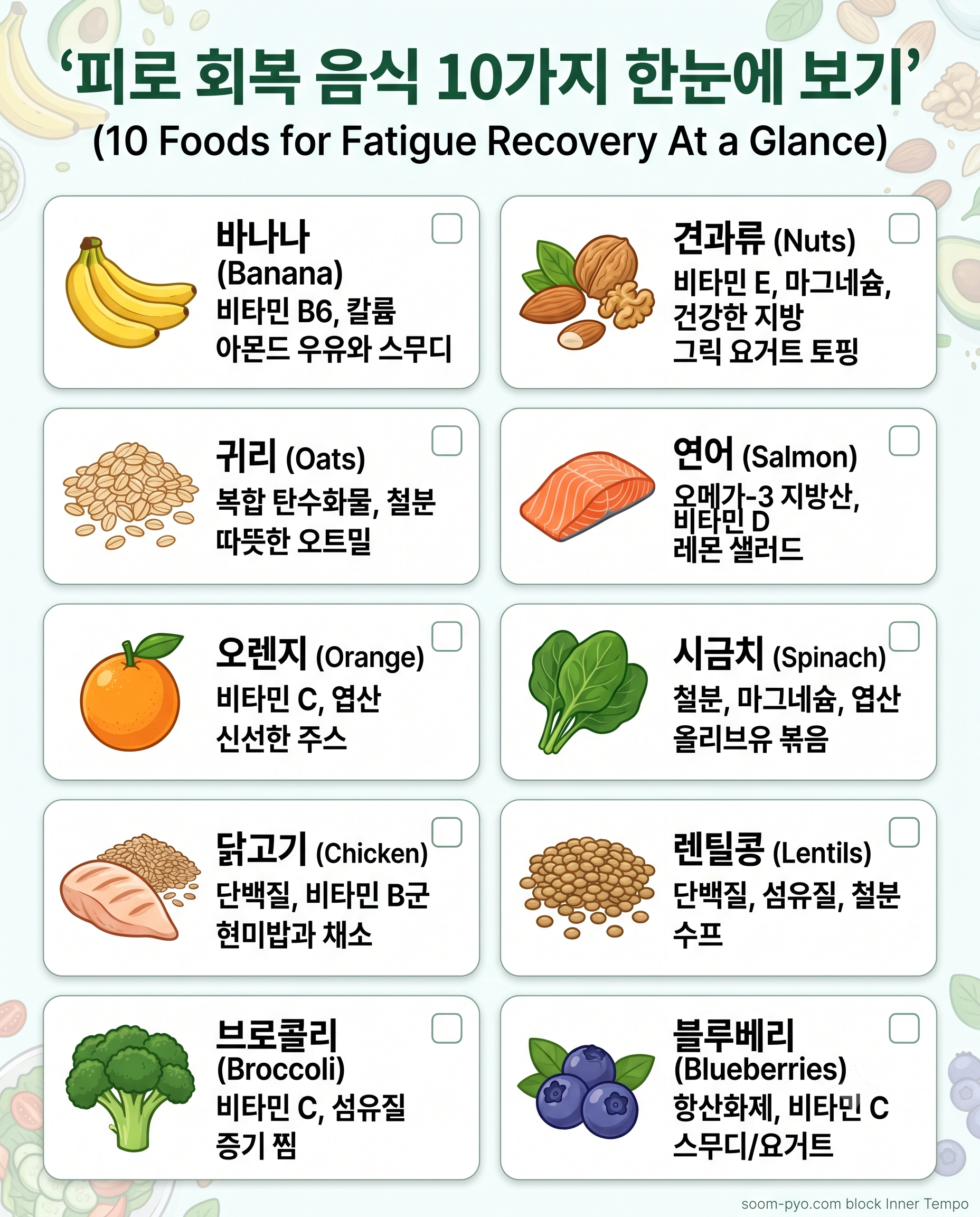 피로 회복 음식 10가지 한눈에 보기