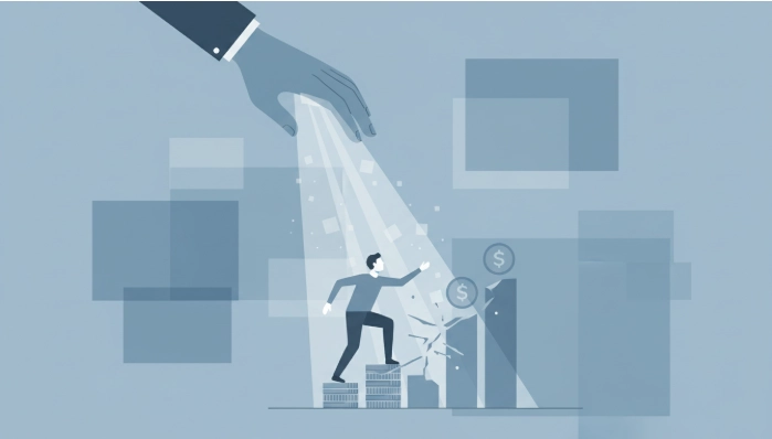 금융의 어려움을 겪는 이들에게 손을 내미는 미소금융의 지원을 상징하는 이미지