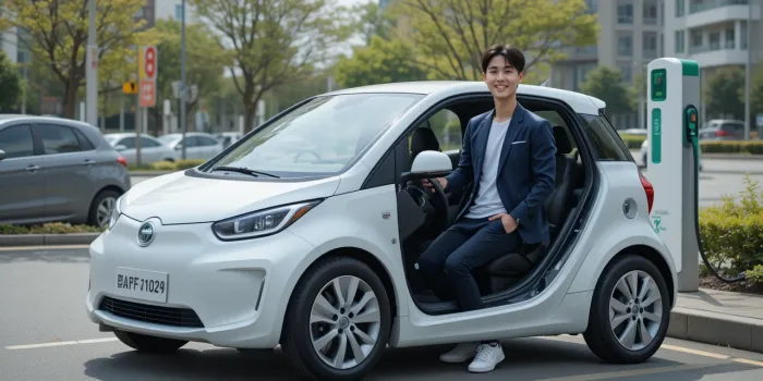 보조금 받고 전기차를 인도받은 뒤 충전소에 선 남성