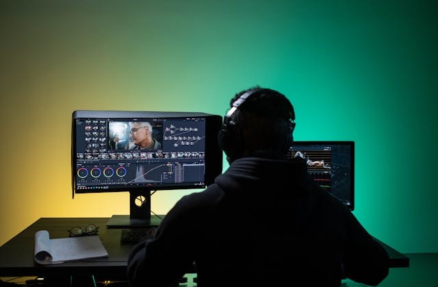 영상 편집중인 사람 뒷모습