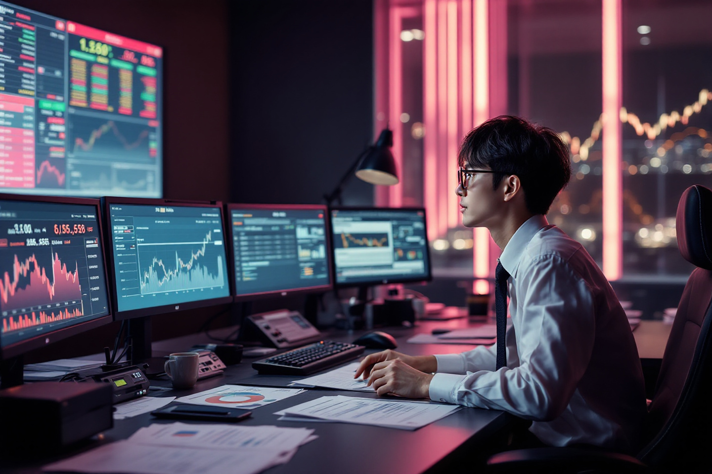 주식 채권 그래프를 바라보고 있는 남성
