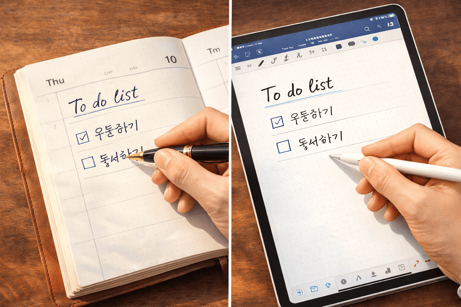 아날로그 종이 다이어리와 디지털 태블릿 플래너 비교