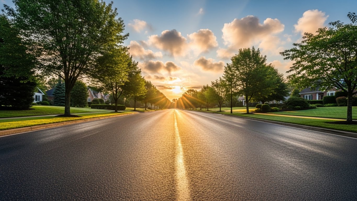 무사고를 다짐하며 바라보는 이른 아침의 정갈하고 평화로운 도로 풍경