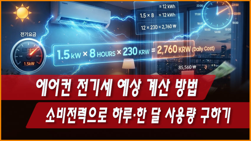 에어컨 전기세 예상 계산 방법|소비전력으로 하루·한 달 사용량 구하기