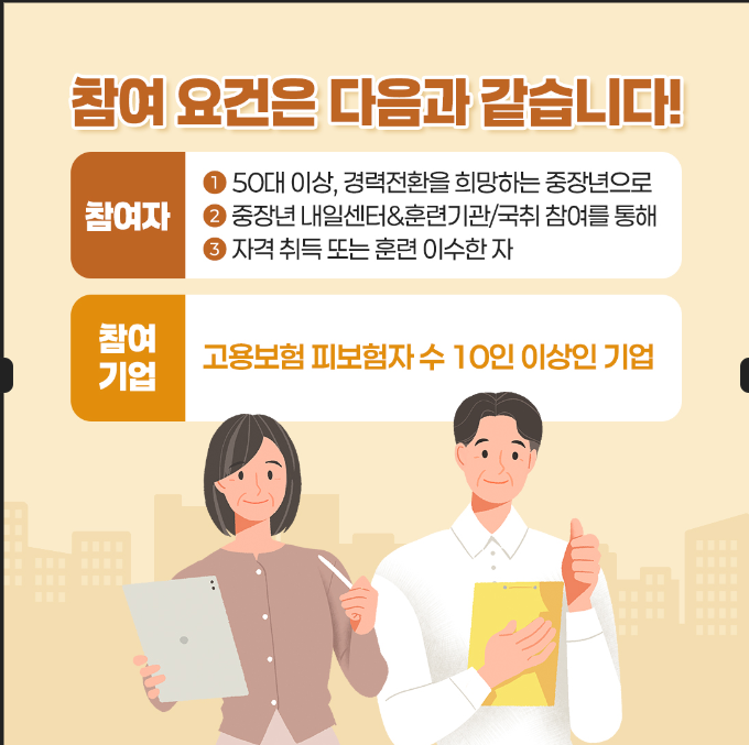 중장년 경력지원제 지원금 신청방법 조건 지원금액