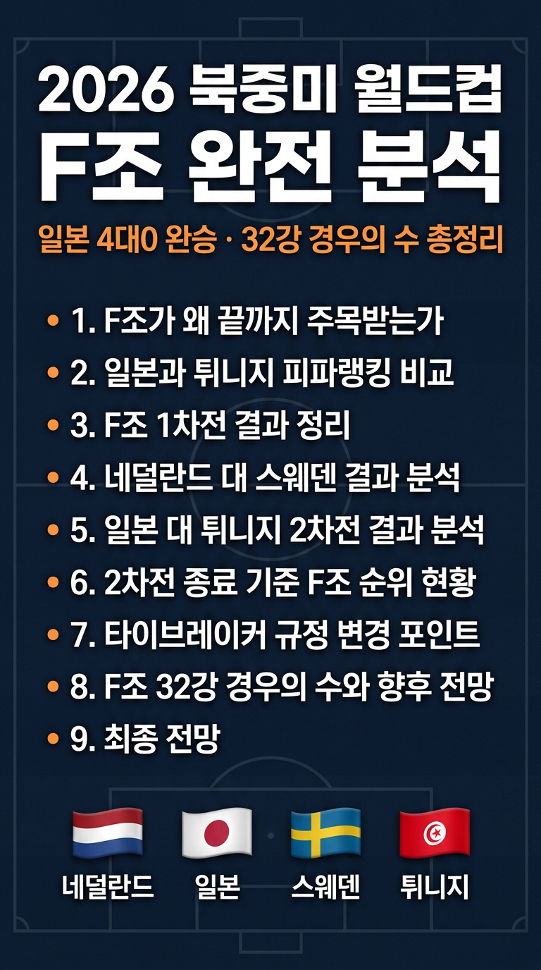 일본, 튀니지 피파랭킹 비교, 경기 결과, 네덜란드, 스웨덴 결과 분석, 월드컵 F조 32강 경우의 수 및 향후 전망