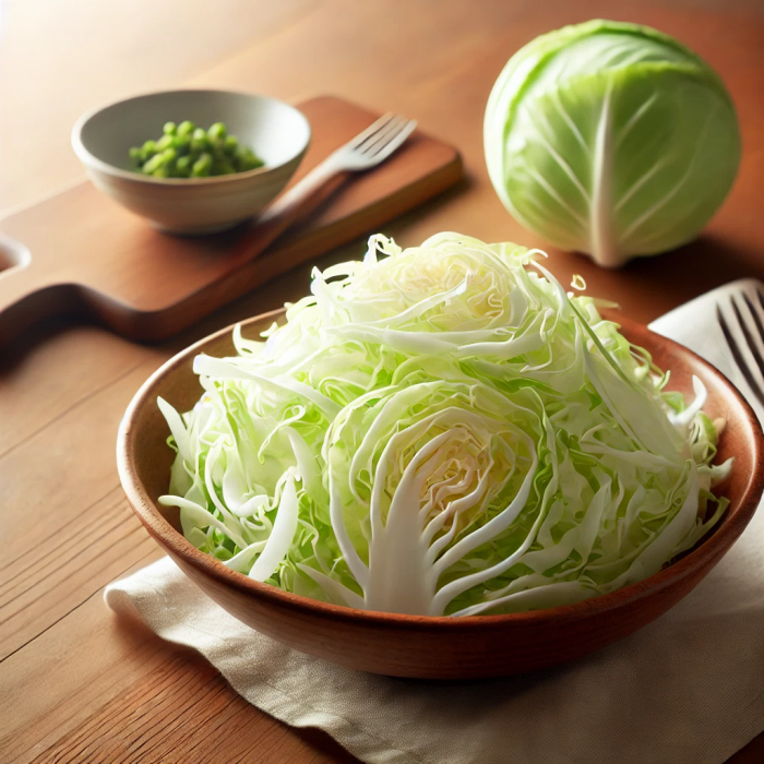 얇게 썬 양배추 샐러드가 담긴 접시 이미지.