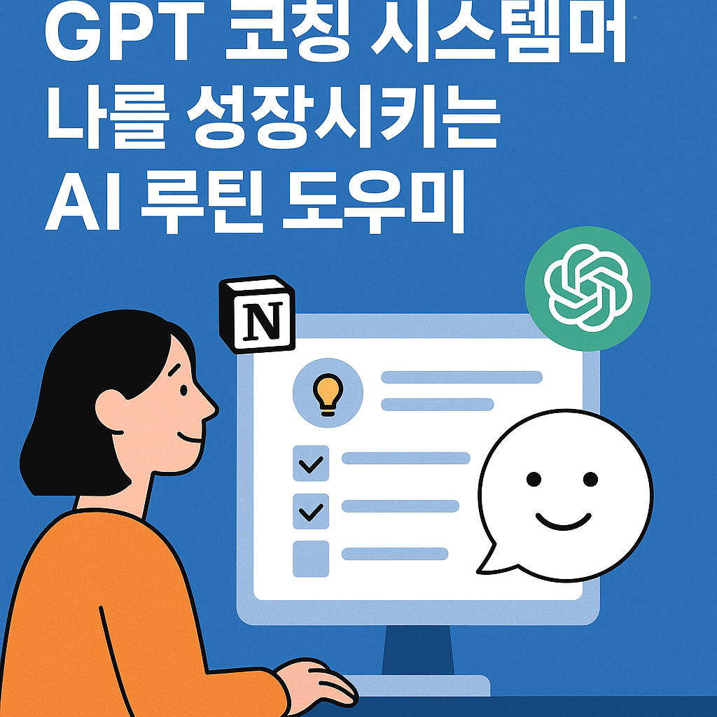 ChatGPT를 실행 코치로 설정하여 일상의 루틴과 감정 조절을 자동화하는 디지털 일러스트 – AI 기반 자기관리 시스템을 상징
