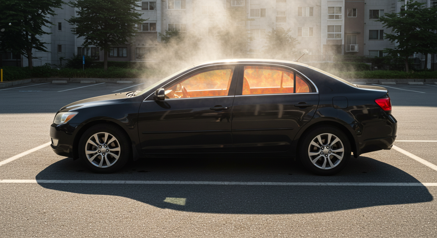 폭염_속의_과열된_승용차_이미지