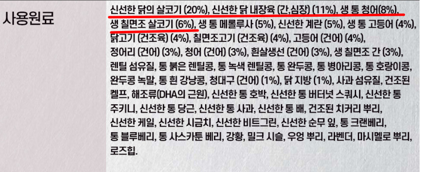 원재료는 '중량순'으로 표시됩니다