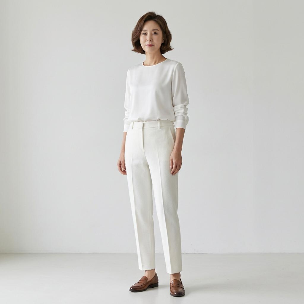 Y존 부각 없는 테이퍼드 화이트 팬츠의 비밀