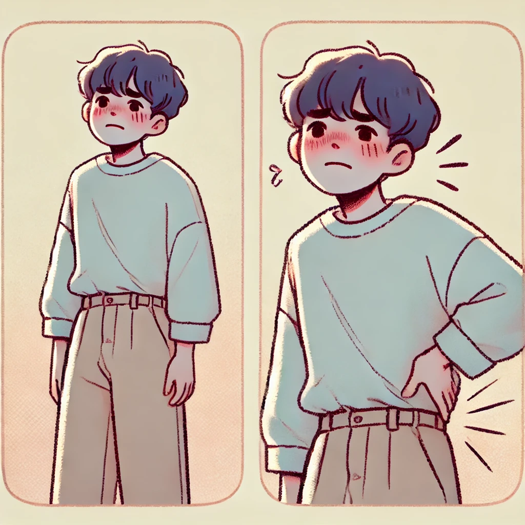 치질 증상으로 불편함을 겪는 일러스트