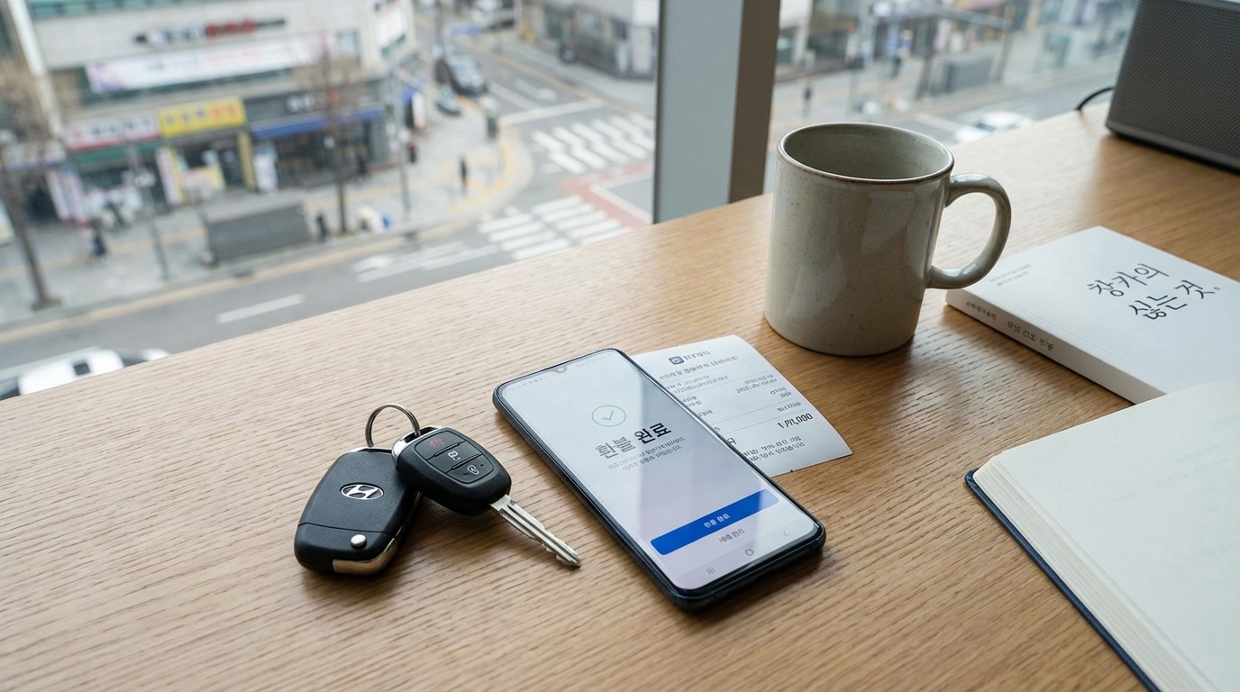 자동차세 연납 환급 신청을 위해 스마트폰을 사용하는 모습