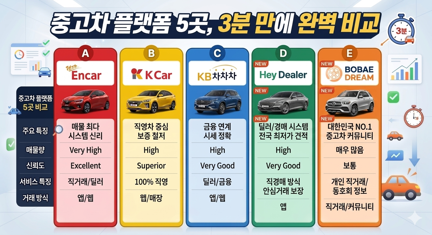 중고차 플랫폼 5곳, 3분 만에 완벽 비교