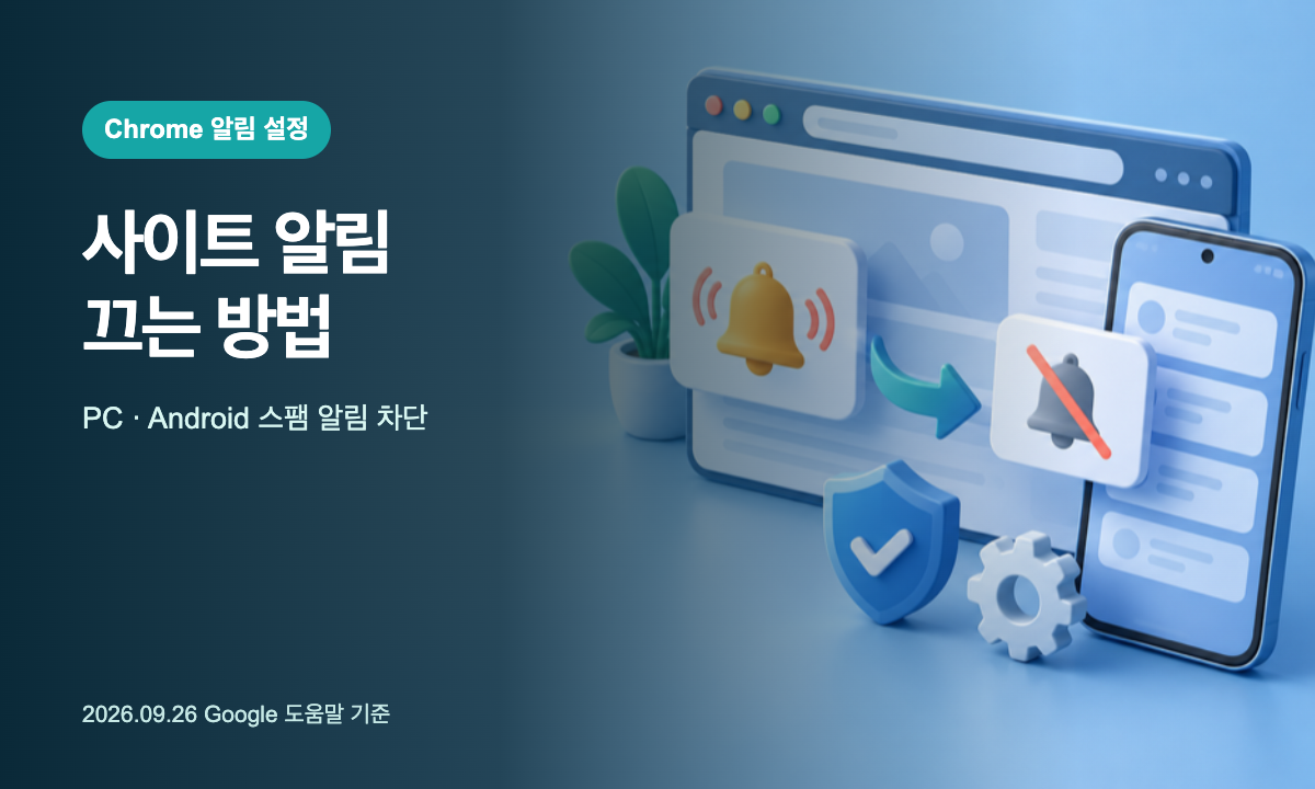 PC와 Android의 Chrome 사이트 알림을 차단하는 설정 화면 삽화