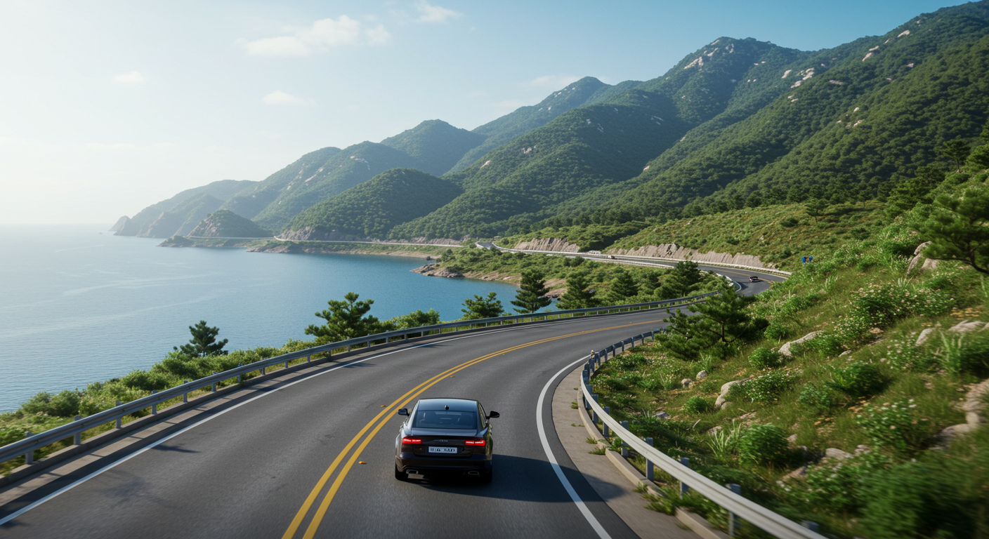 강원도에서 바다, 산, 호수를 모두 볼 수 있는 풍경 속 도로