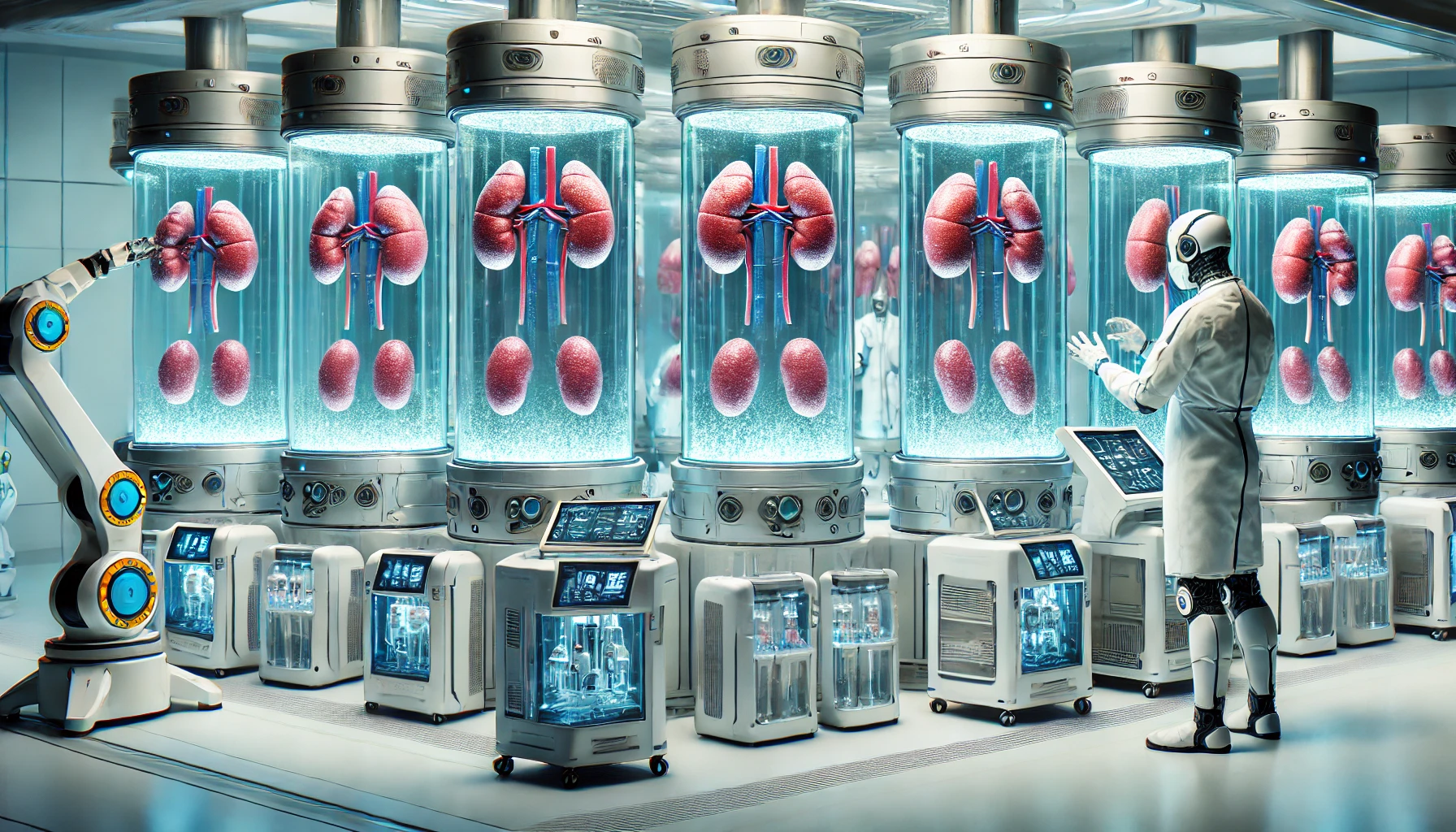 생체 반응기에서 인공 장기가 배양되는 첨단 의료 시설
