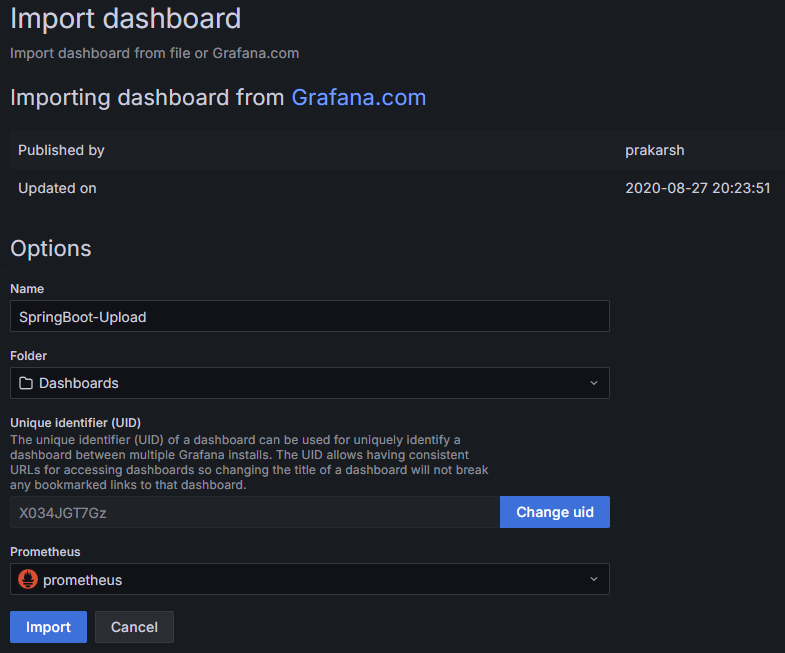 대시보드 Import 상세