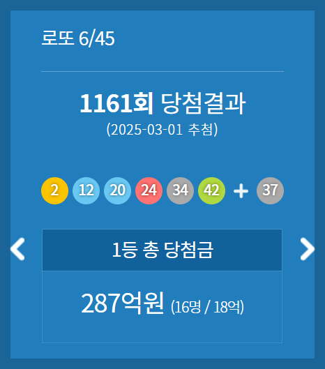 1,161회 로또당첨번호