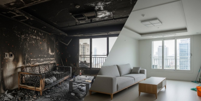 홍천 화재청소 전후 모습