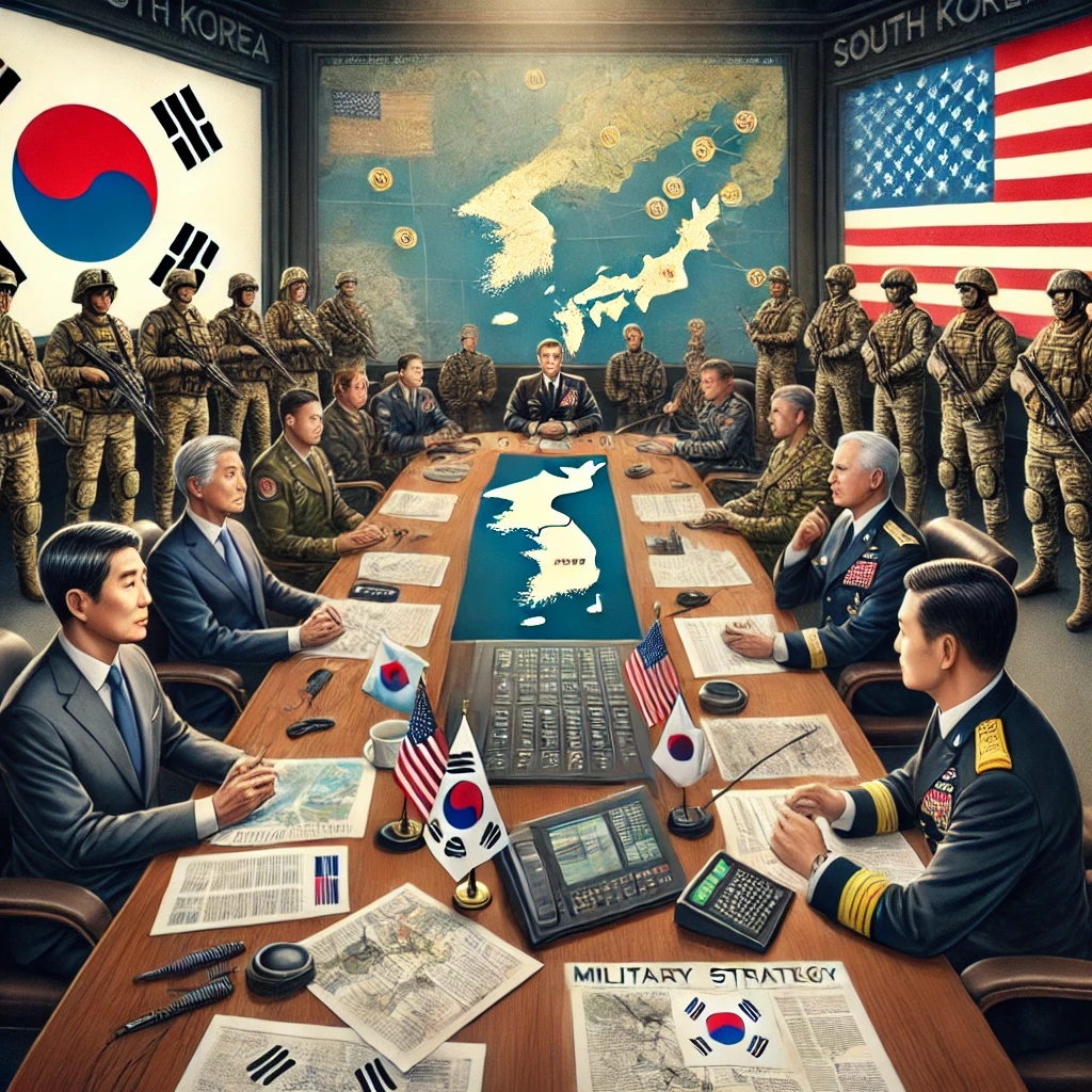 미국과 한국의 정상이 회담을 나누는 장면
