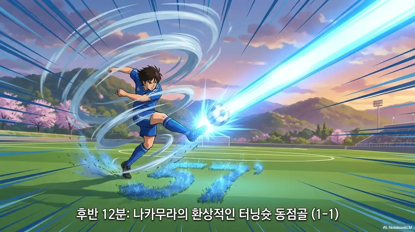 후반 12분 나카무라 환상적인 터닝슛 동점골 1대1