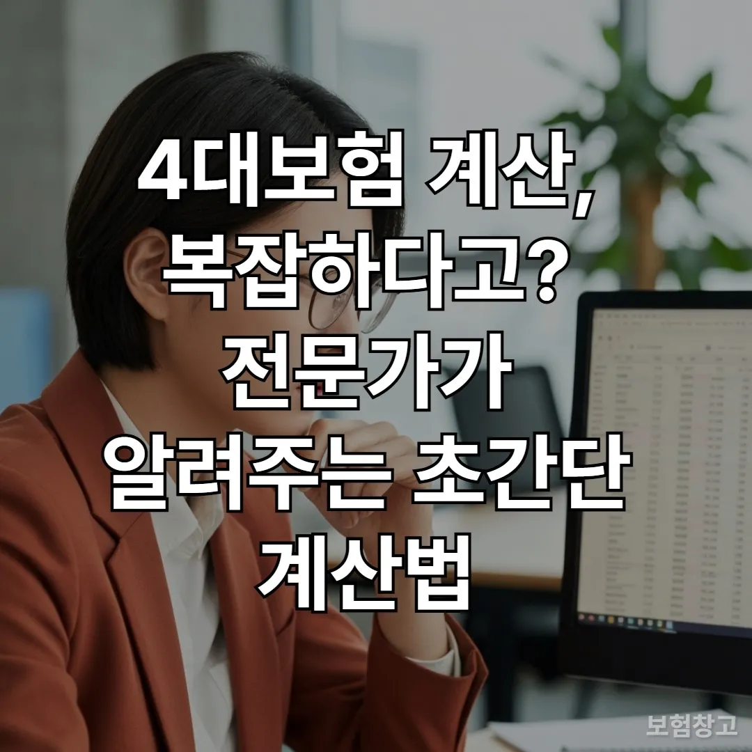 4대보험 계산을 위해 컴퓨터 화면을 들여다보는 한국인 직장인의 모습