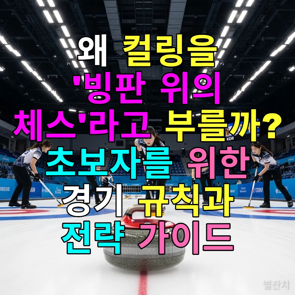 2026 밀라노 동계올림픽 컬링 경기 장면, 한국 대표팀 선수들이 스톤 앞에서 열심히 스위핑을 하고 있는 모습