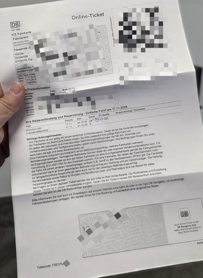 뮌헨에서 프랑크푸르트 가는 기차