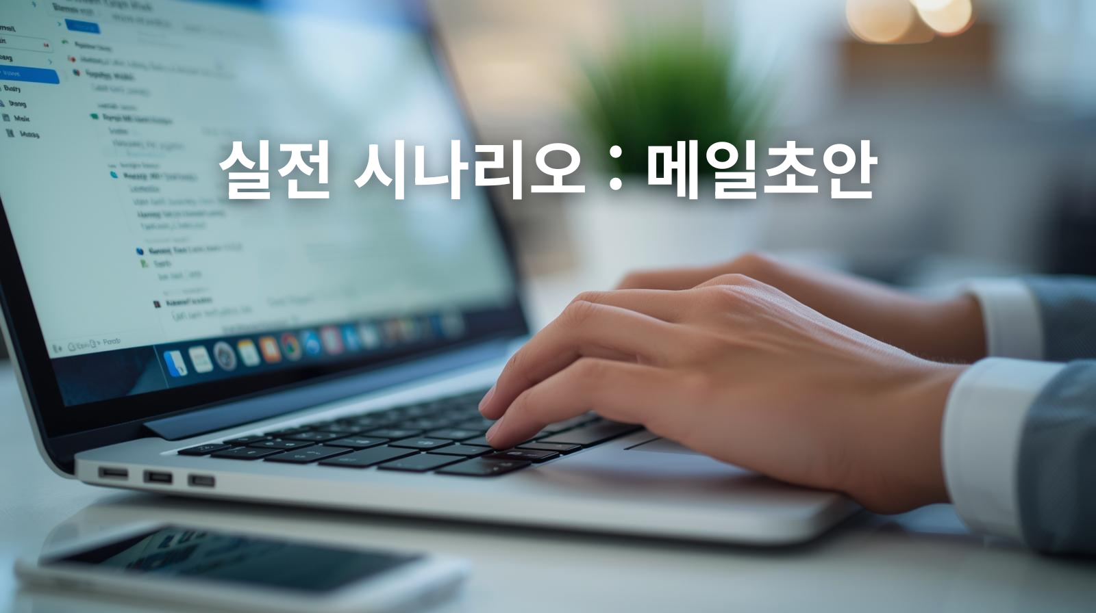책상위 놓여진 노트북에 누군가 이메일을 적고 있는 모습
