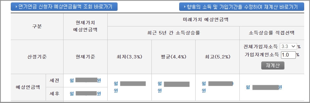국민연금 예상수령액 조회
