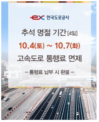 2025년 추석 명절 교통 상황, 고속도로 통행료 면제