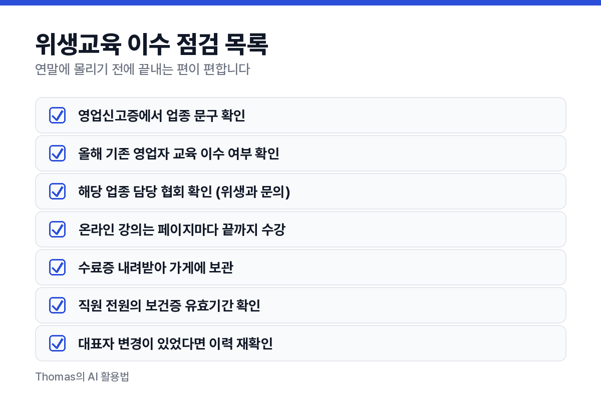 위생교육 이수 점검 체크리스트