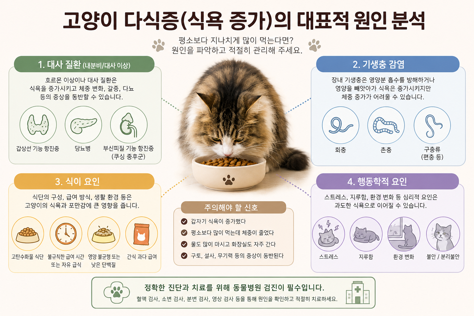고양이의 정상 식욕 변화와 질병성 식욕 증가의 비교 차트