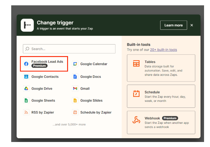 자피어 트리거 설정화면