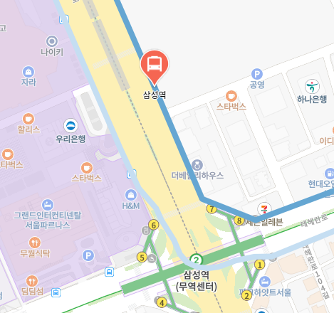 삼성역에서 인천공항 리무진 공항버스(6006번) 지도 위치