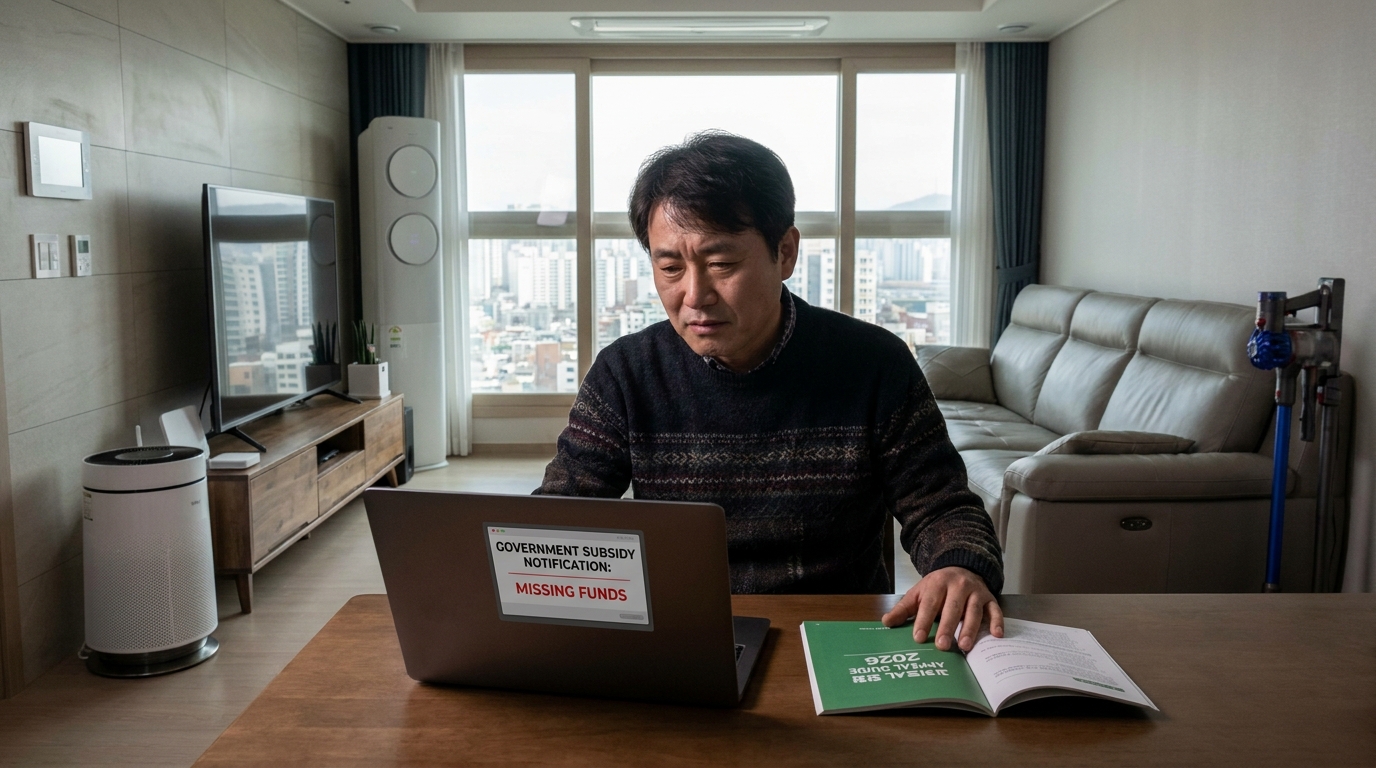 고유가 피해지원금 신청 자격을 확인하고 누락 대책을 세우는 한국인 남성