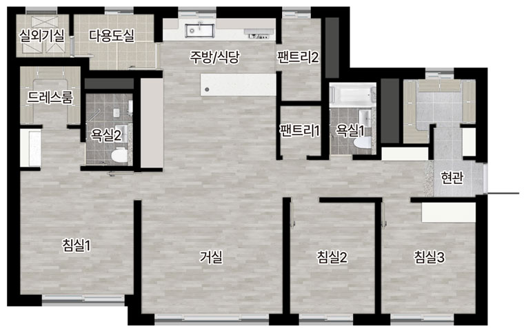  롯데캐슬 위너스포레 84B(가운데) 타입 평면도 