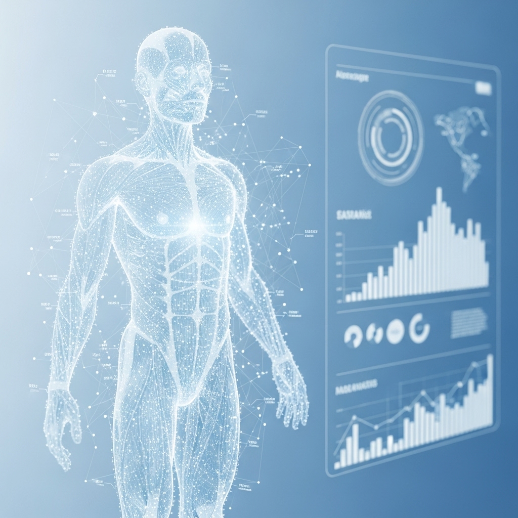 AI가 3D 인체 모델을 분석하여 정밀한 건강 데이터를 시각화하는 미래형 체형 분석 시스템