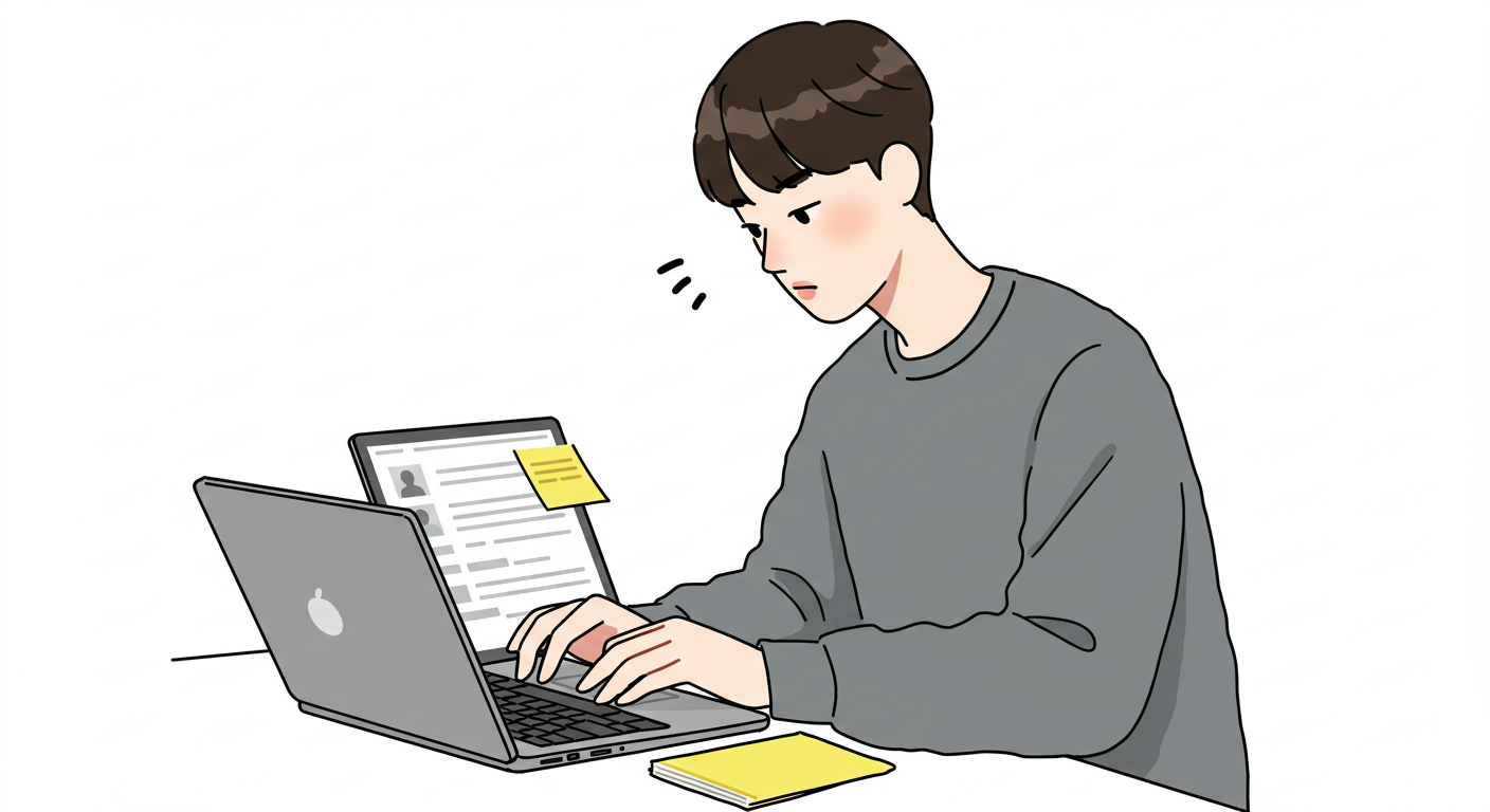 청년 지원금 신청서 작성하는 집중하는 모습