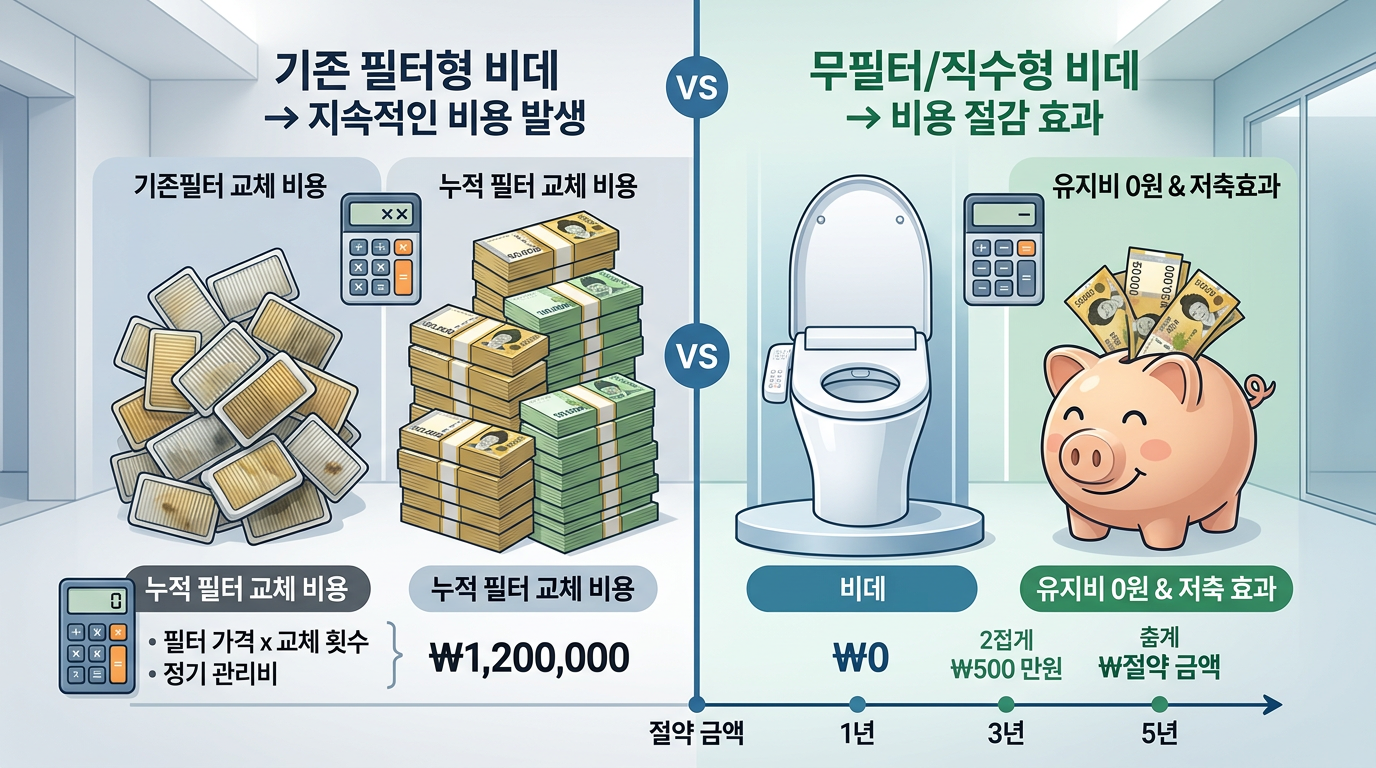 필터없는 비데 추천 유지비 절약 비교 차트