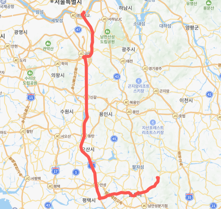 서울-성남-안성-8153-1번-버스-노선-지도