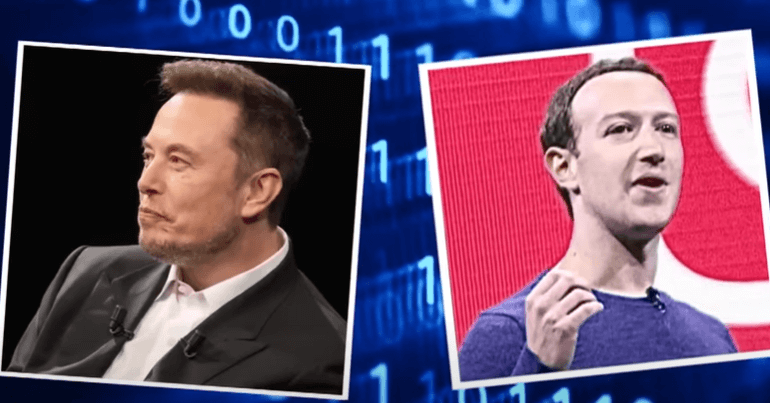 일론 머스크와 마크 저커버그의 사진이 나란히 배치되어있는 장면